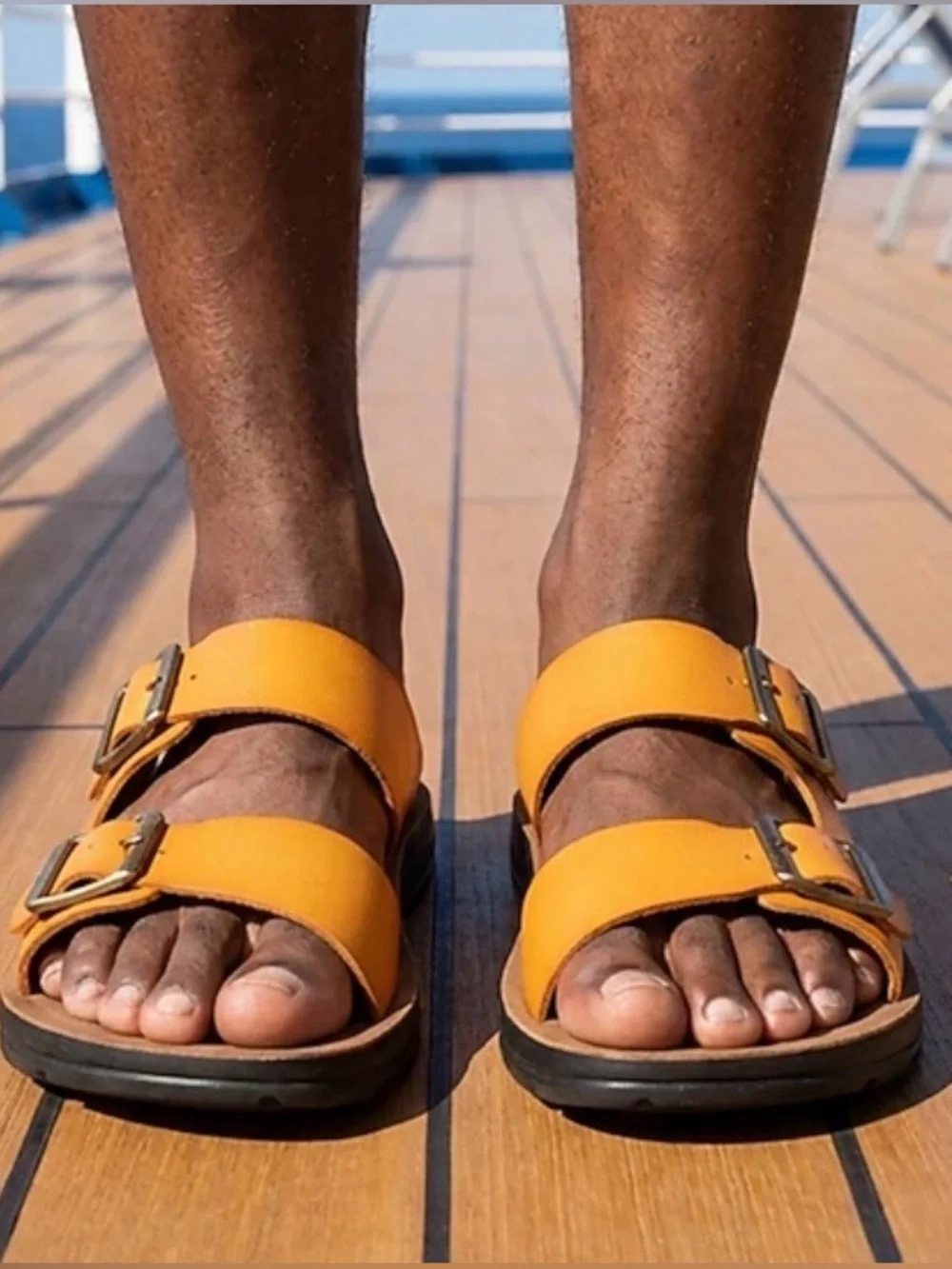 Men's Double-Buckle Slide Sandals in Orange
